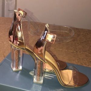 Ladies clear glitter heel shoe